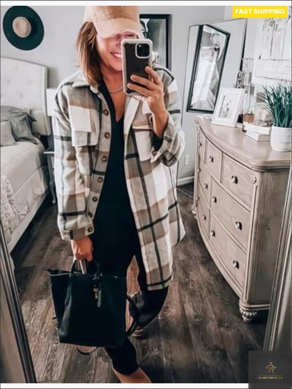Long Flannel Plaid Jacket Shacket Cozy Lapel Button Down Shirt Jacket Fuzzy - Picture 3 of 6